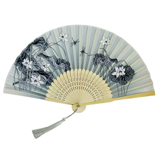 Gray Custom Text Floral Silk Folding Fan for Bridal Shower Floral Silk Fans Wedding Favors