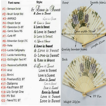 Custom Engraved Folding Fan Silk Floral Fans Wedding Favors Party Gifts