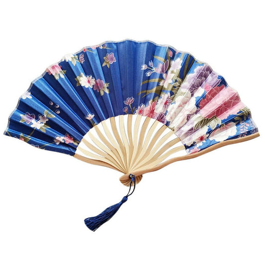 Dark Blue Custom Silk Bamboo Hand held Folded Fans for Bridal Shower Wedding Favors