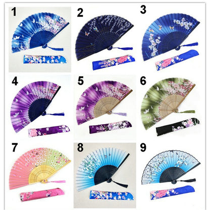 Blue Custom Text Folding Fans for Bridal Shower Floral Silk Fans Wedding Favors