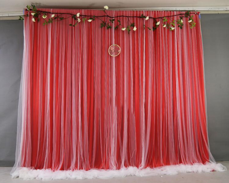 Alluer Red Tulle Chiffon Curtain,Bridal Shower Wedding Ceremony Backdrop,Baby Shower Photography Backdrop