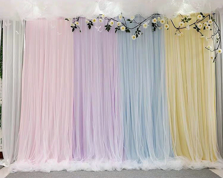 Sky Blue Tulle Chiffon Curtains Bridal Shower Wedding Ceremony Backdrop Baby Shower Backdrop Photo Booth Photography