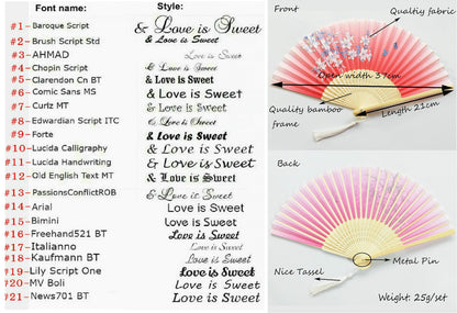 Blue Custom Text Folding Fans for Bridal Shower Floral Silk Fans Wedding Favors