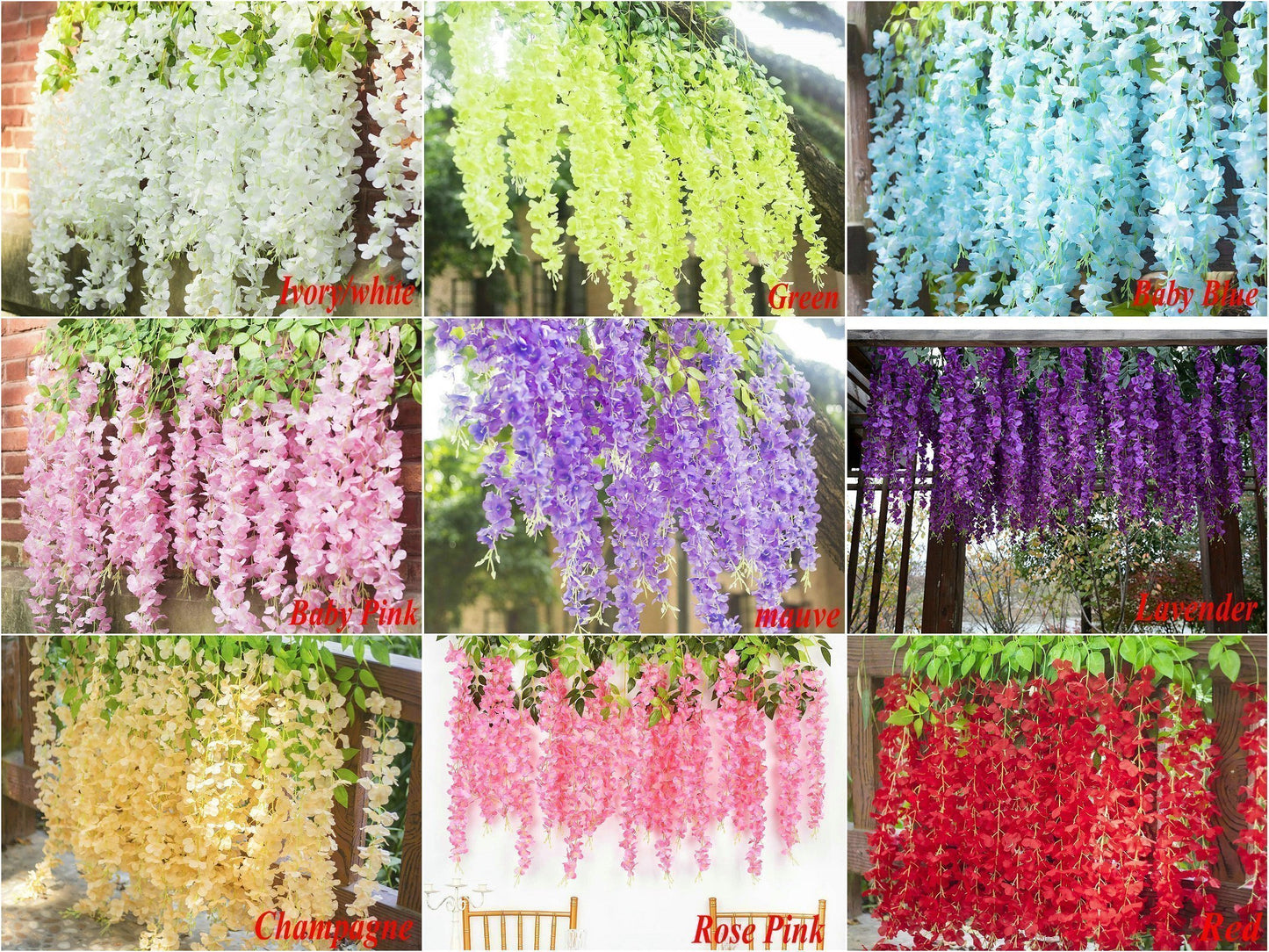 12pcs Length 24/35/47 inches Enthusiasm Red Wisteria Vine Hanging Flowers for Outdoor Indoor Wedding Ceremony Arch Custom Artificial Silk Floral Decors