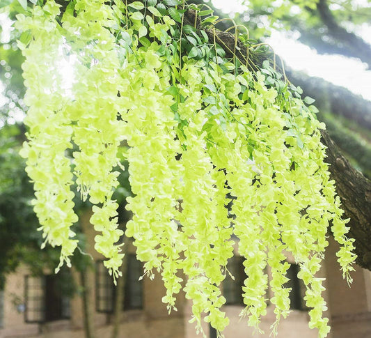 12pcs Length 24/35/47 inches Fresh Green Wisteria Vine Hanging Flowers Outdoor Indoor Wedding Ceremony Arch Custom Artificial Silk Floral Decors