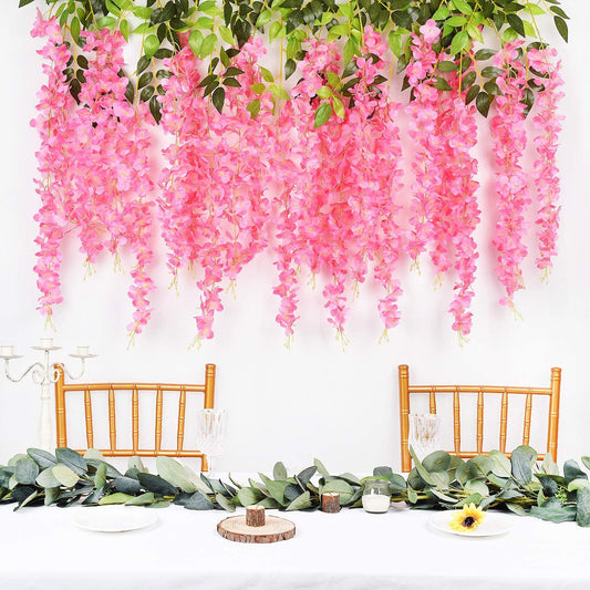 12pcs Length 24/35/47 inches Serenity Rose Pink Wisteria Vine Hanging Flowers for Outdoor Indoor Wedding Ceremony Arch Artificial Silk Floral Decors