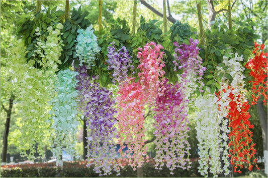 Colorful Wisteria Vine Hanging Flowers for Outdoor Indoor Wedding Ceremony Arch Artificial Silk Floral Decor, 12pcs Length 24/35/47 inch