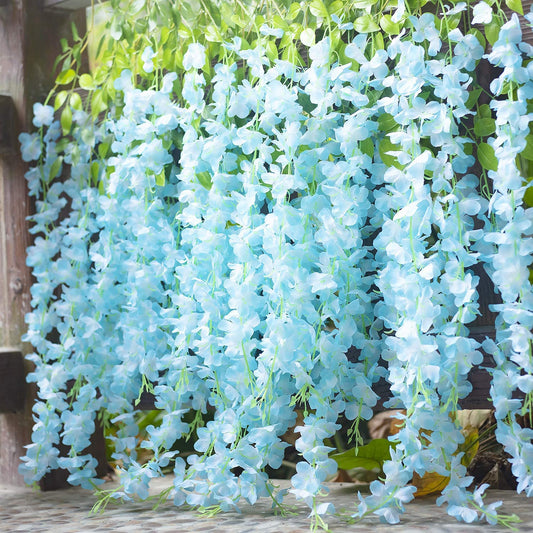 12pcs Length 24/35/47 inches Grace Baby Blue Wisteria Vine Hanging Flowers for Outdoor Indoor Wedding Ceremony Arch Artificial Silk Floral Decors