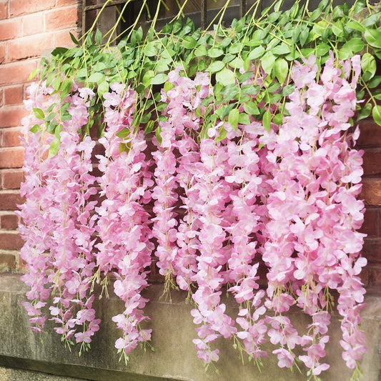 12pcs Length 24/35/47 inches Candy Baby Pink Wisteria Vine Hanging Flowers for Outdoor Indoor Wedding Ceremony Arch Artificial Silk Floral Decors