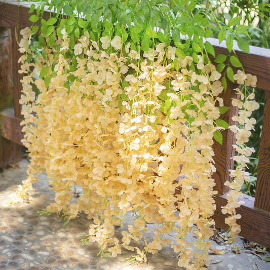 12pcs Length 24/35/47 inch Bright Champagne Wisteria Vine Hanging Flowers for Outdoor Indoor Wedding Ceremony Arch Artificial Silk Floral Decors