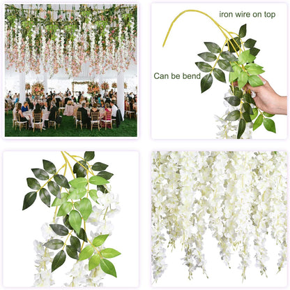 12pcs Length 24/35/47 inches Enthusiasm Red Wisteria Vine Hanging Flowers for Outdoor Indoor Wedding Ceremony Arch Custom Artificial Silk Floral Decors